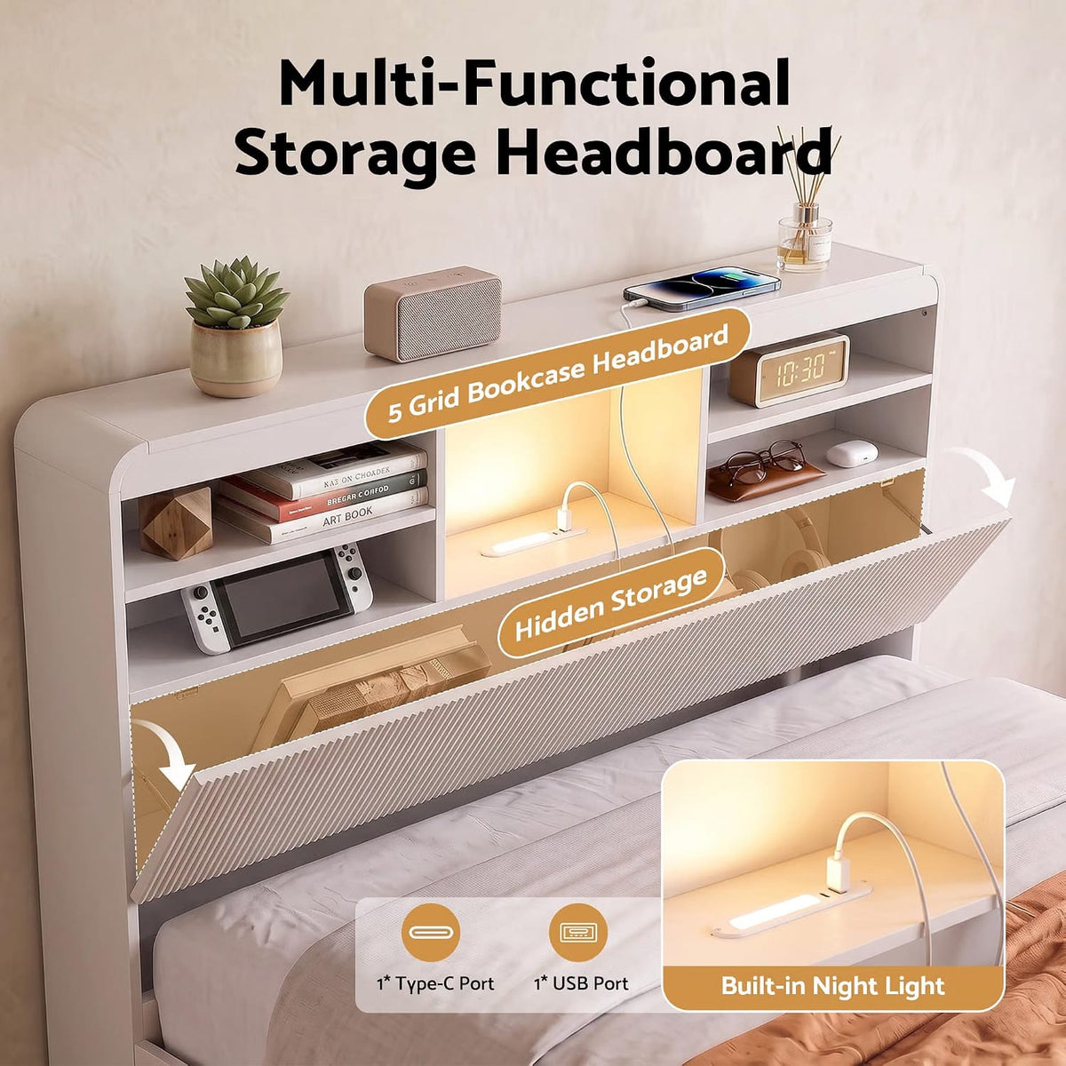 King Single Bed Frame Storage 101x40x15cm