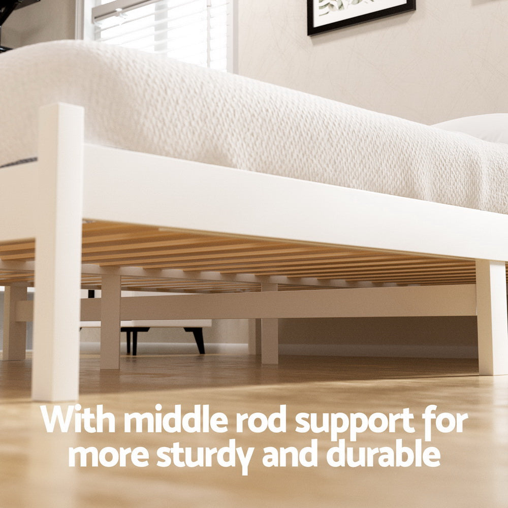 Bed Frame Double Size Wooden Platform With 2 Storage Drawers White