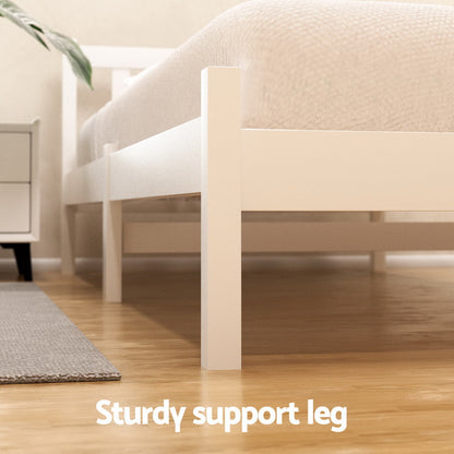 Bed Frame Double Size Wooden Platform With 2 Storage Drawers White
