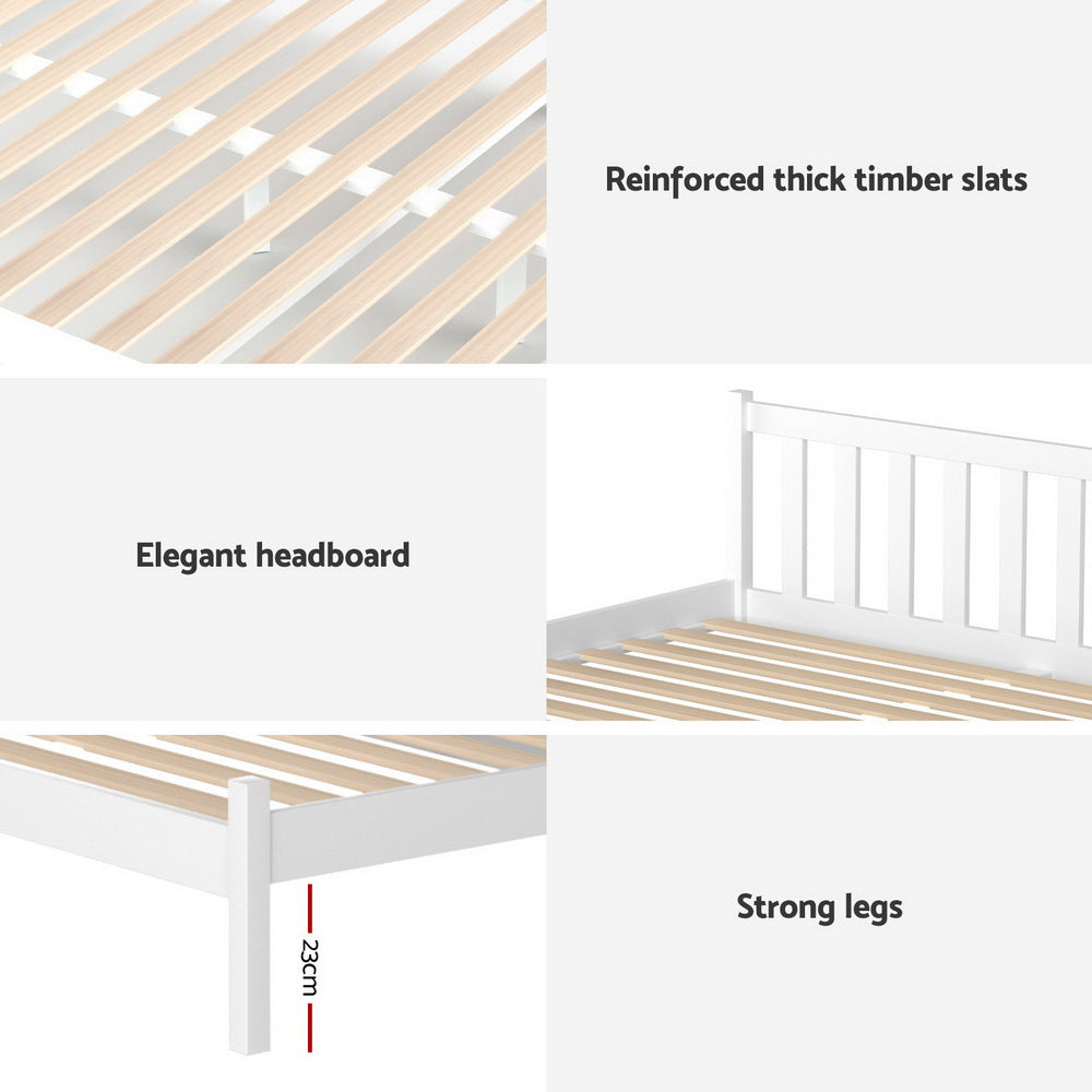 Bed Frame Double Size Wooden Platform With 2 Storage Drawers White