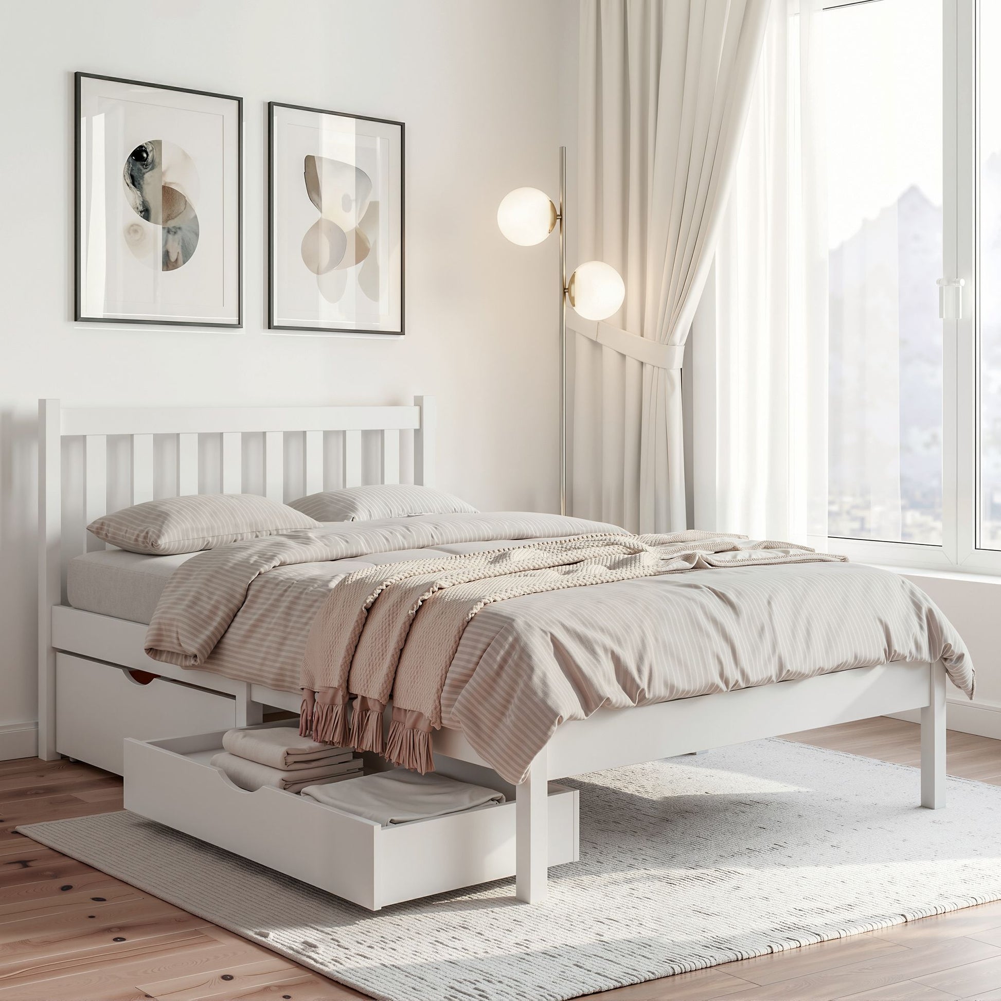 Bed Frame King Single Size Wooden Platform With 2 Storage Drawers
