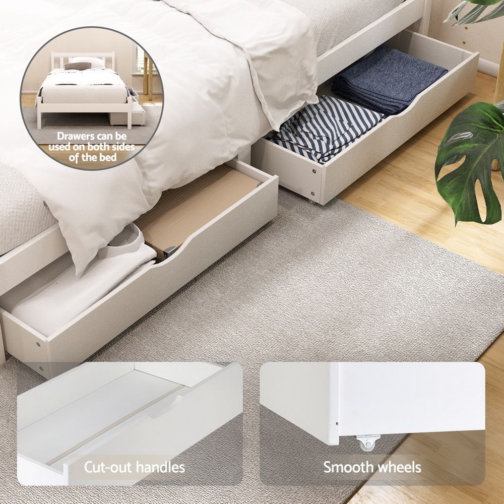 Bed Frame King Single Size Wooden Platform With 2 Storage Drawers - 3