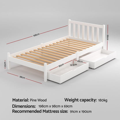 Single Bed Frame With Storage 198x98x69cm