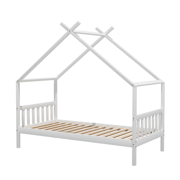  Bed Frame Wooden Base Kids Single Timber House Beds White