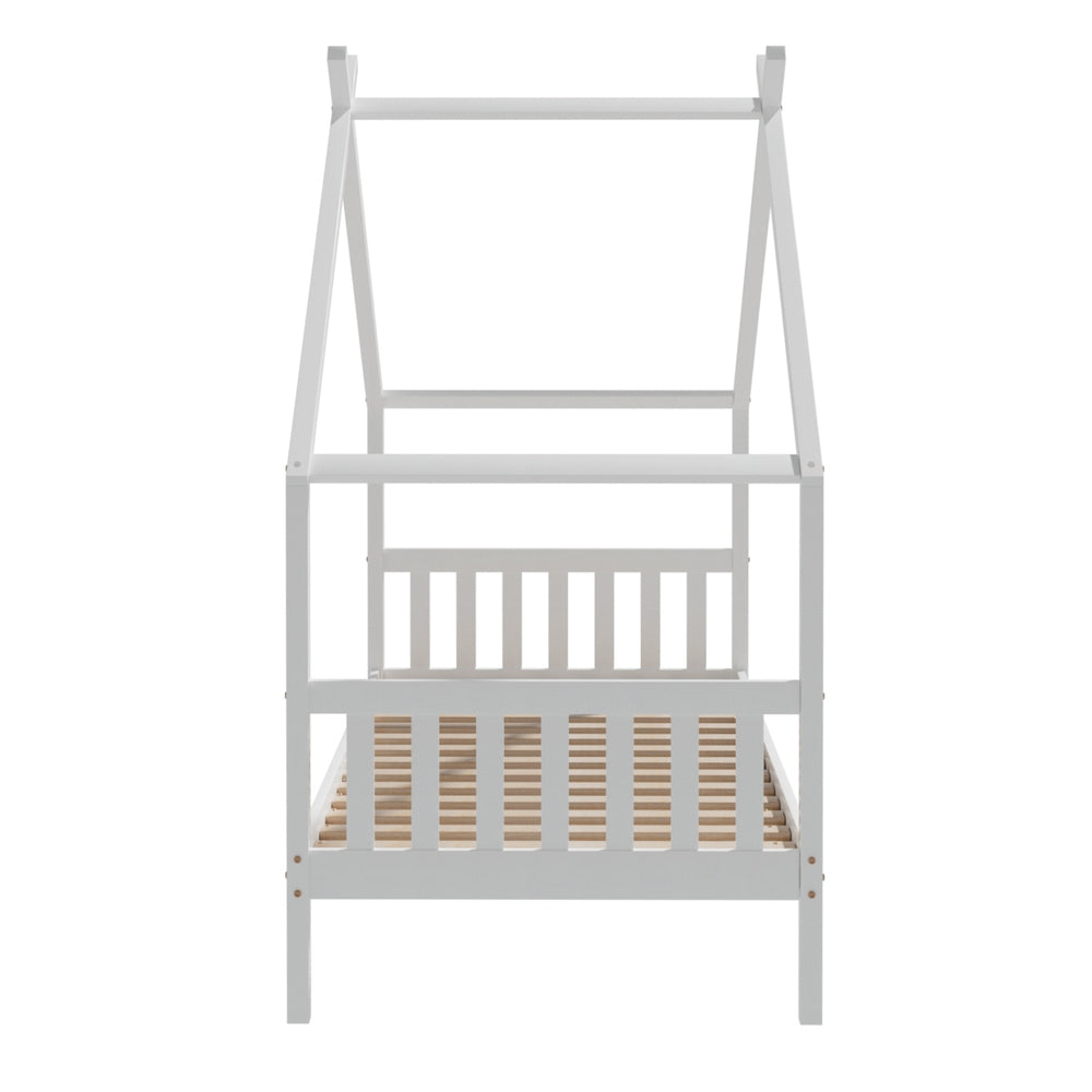 Bed Frame Wooden Base Kids Single Timber House Beds White