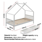 Bed Frame Wooden Base Kids Single Timber House  with 2 Storage Drawers Beds White