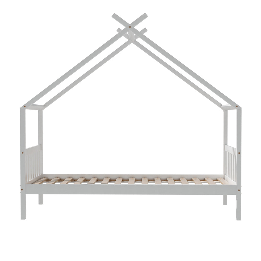  Bed Frame Wooden Base Kids Single Timber House  with 2 Storage Drawers Beds White