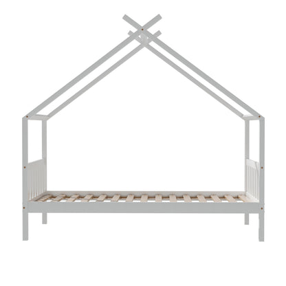  Bed Frame Wooden Base Kids Single Timber House  with 2 Storage Drawers Beds White