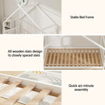 Bed Frame Wooden Base Kids Single Timber House  with 2 Storage Drawers Beds White