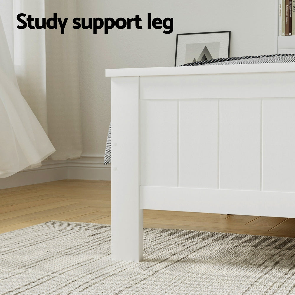 Bed Frame Double Size Wooden With 3 Shelves Bed Head White