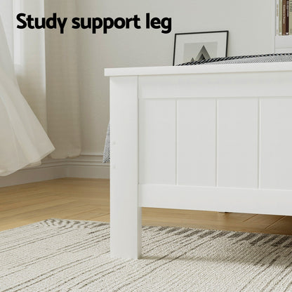 Bed Frame Double Size Wooden With 3 Shelves Bed Head White