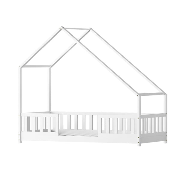  Bed Frame Wooden Kids House Single Frame White Pavo