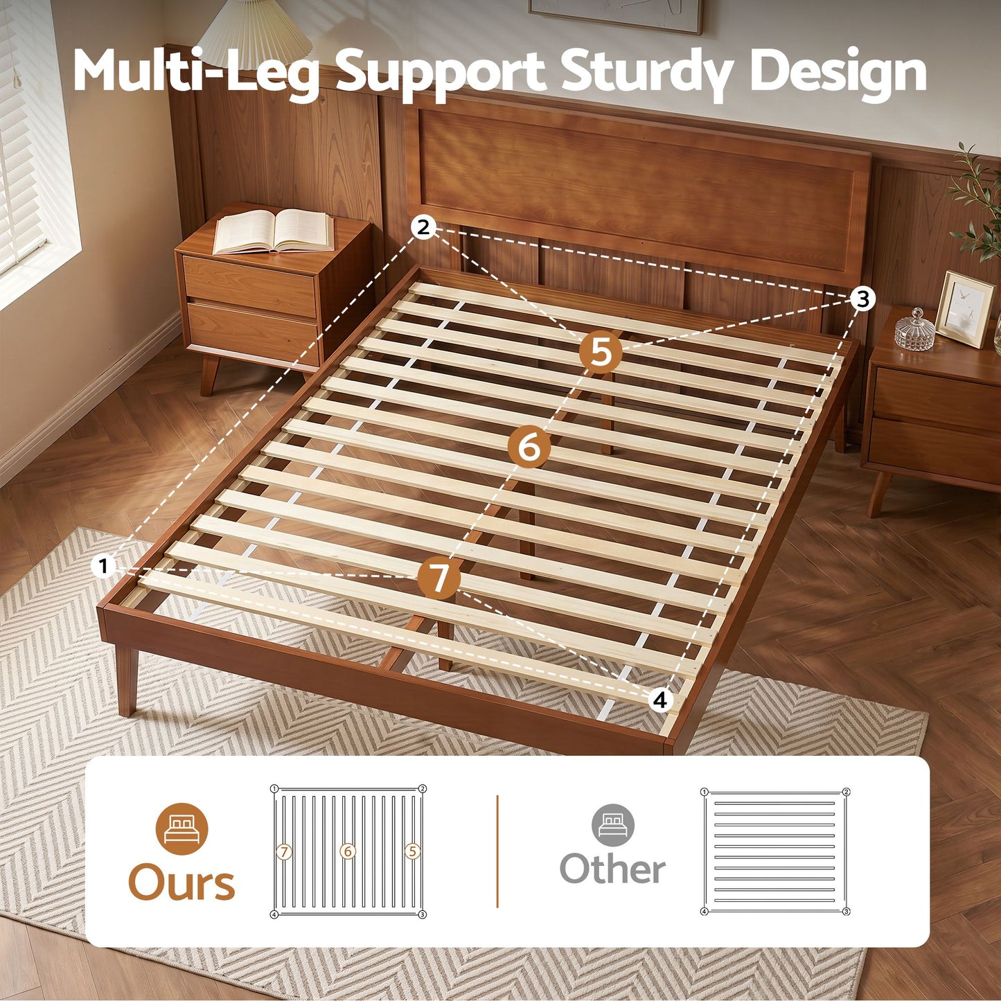 Queen Size Wooden Bed Frame - Splay