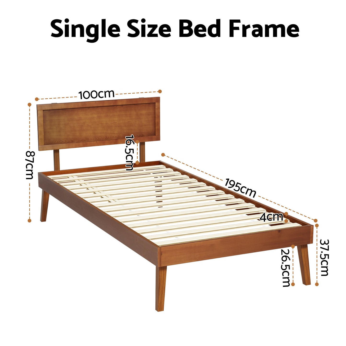 Single Size Wooden Bed Frame - Splay