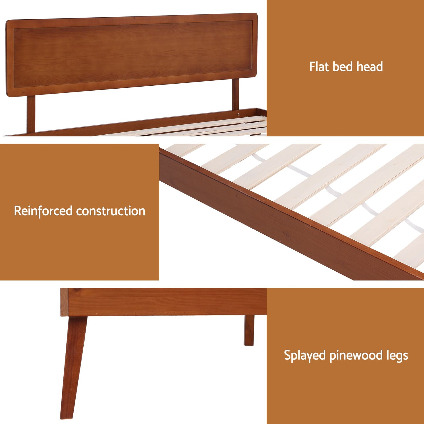 Single Size Wooden Bed Frame - Splay