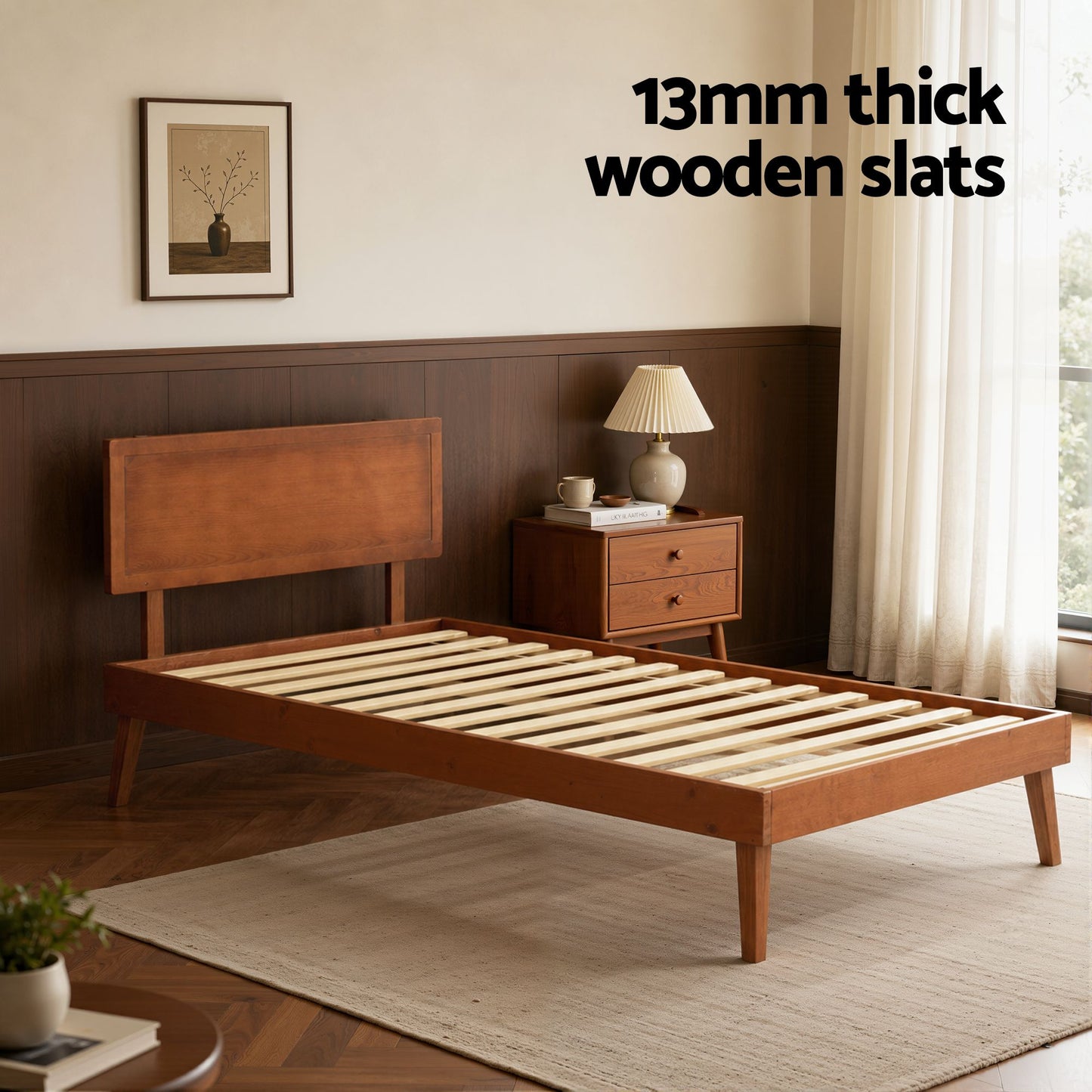 Single Size Wooden Bed Frame - Splay