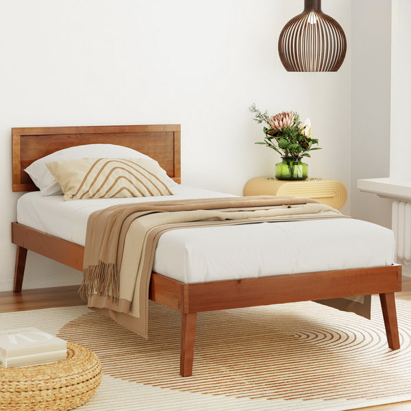  Bed Frame Single Size Wooden Bed Base Walnut SPLAY