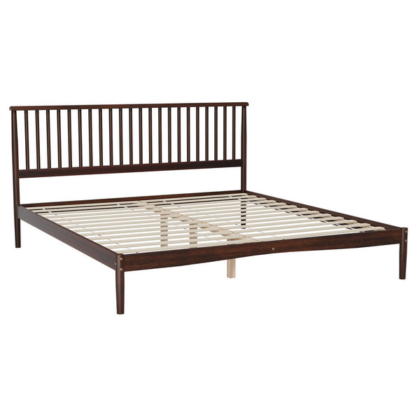  King Bed Frame Timber Base Platform Walnut Finish VISE