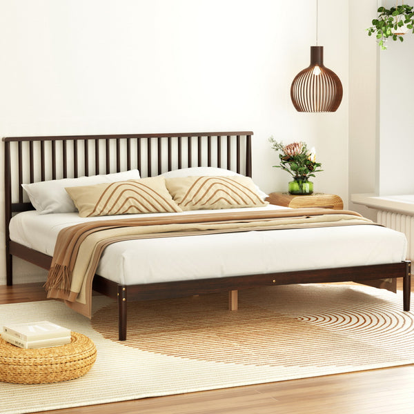  King Bed Frame Timber Base Platform Walnut Finish VISE