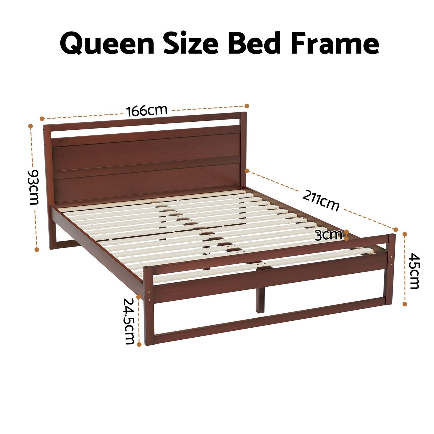 Bed Frame King Single/Double/Queen Size Wooden Walnut