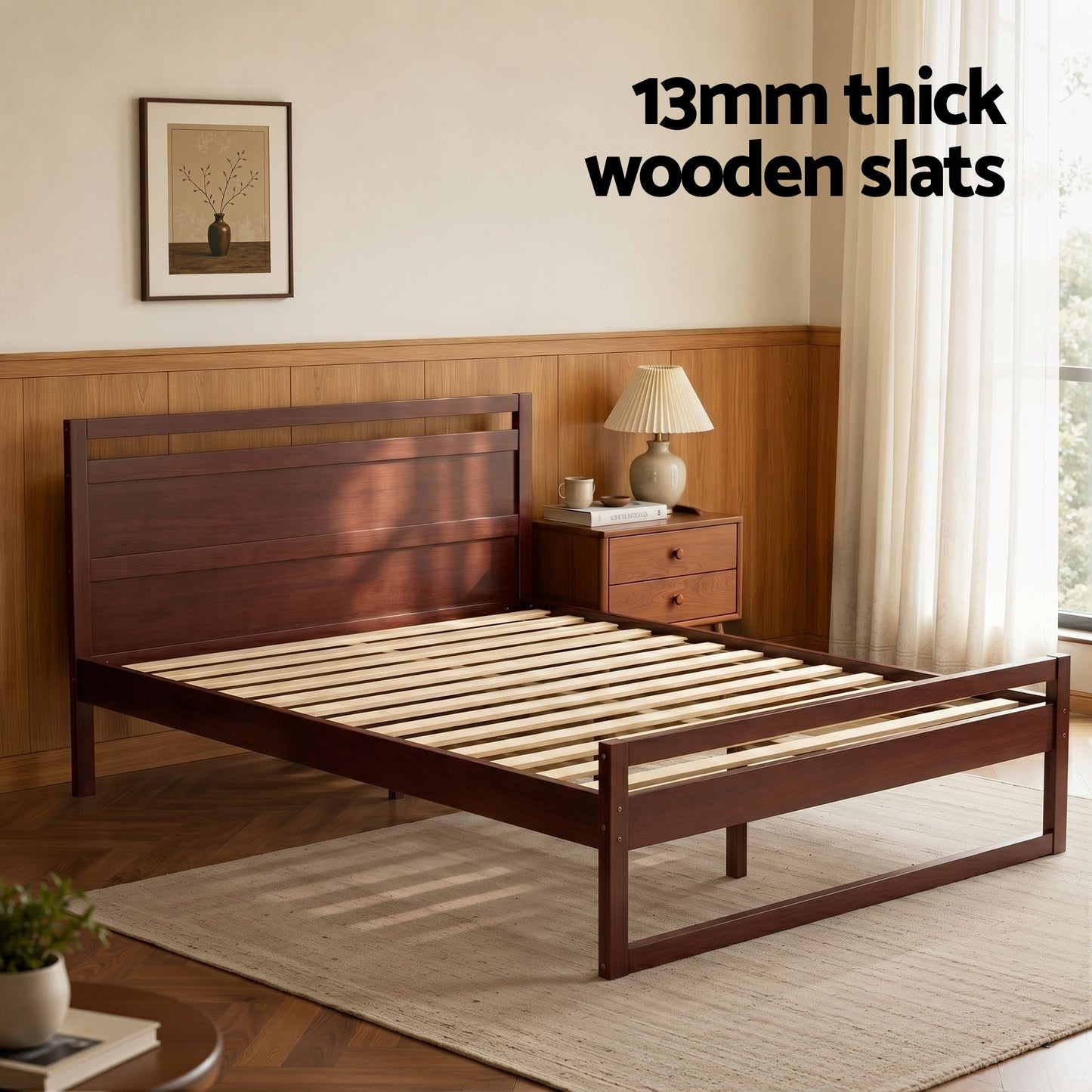 Bed Frame King Single/Double/Queen Size Wooden Walnut