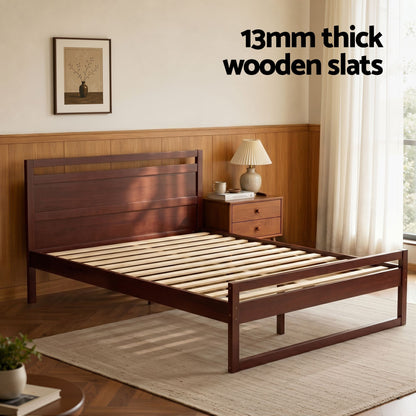 Bed Frame King Single/Double/Queen Size Wooden Walnut