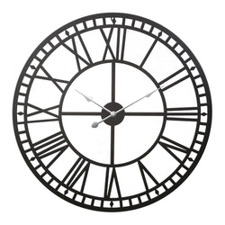 60Cm Wall Clock Large Roman Numerals Metal Black