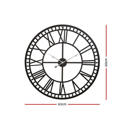 60Cm Wall Clock Large Roman Numerals Metal Black