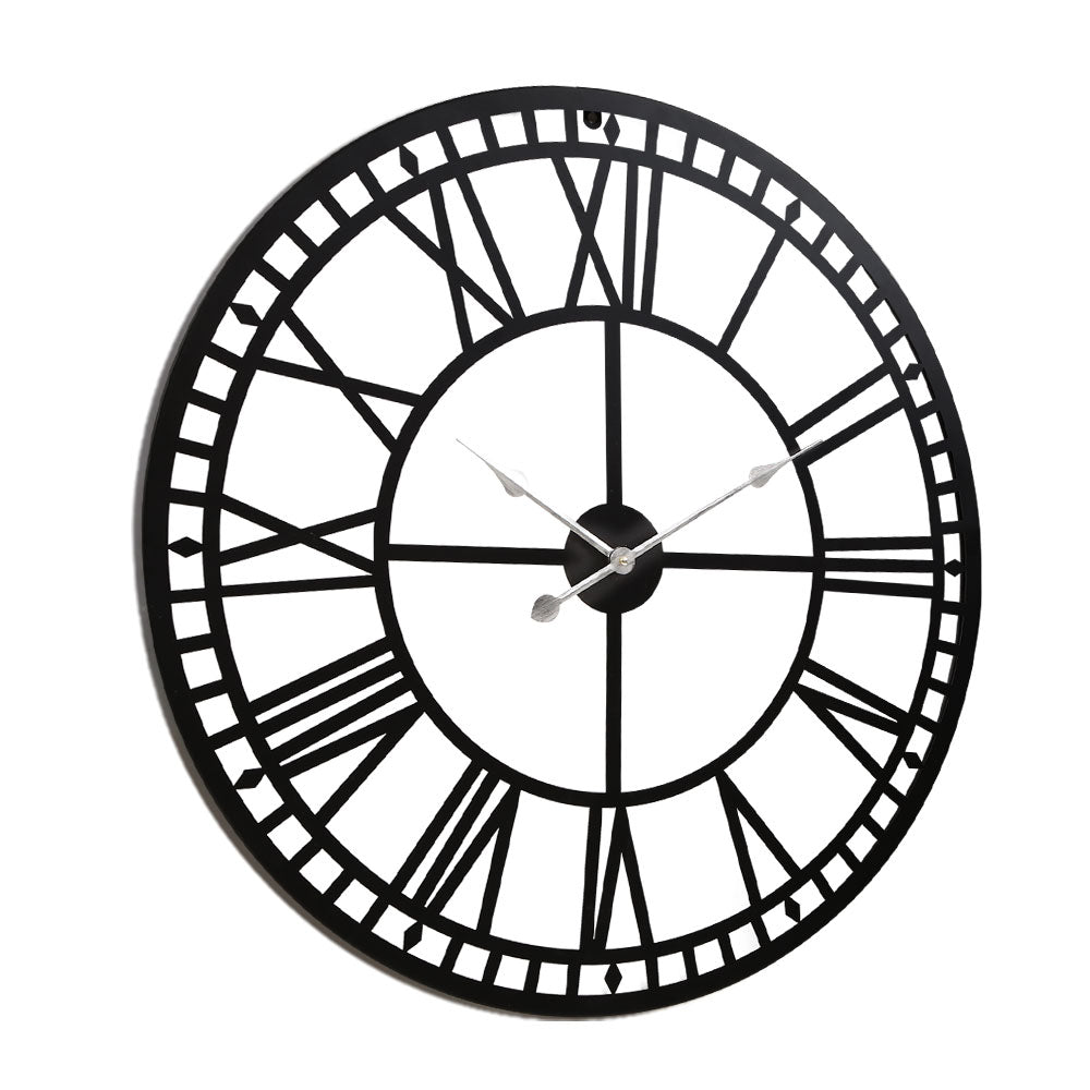 60Cm Wall Clock Large Roman Numerals Metal Black