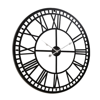 60Cm Wall Clock Large Roman Numerals Metal Black