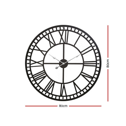 80Cm Wall Clock Large Roman Numerals Metal Black
