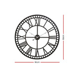 80Cm Wall Clock Large Roman Numerals Metal Black