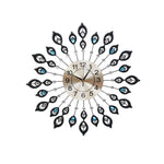 60Cm Wall Clock Large 3D Peacock Crystal Silver