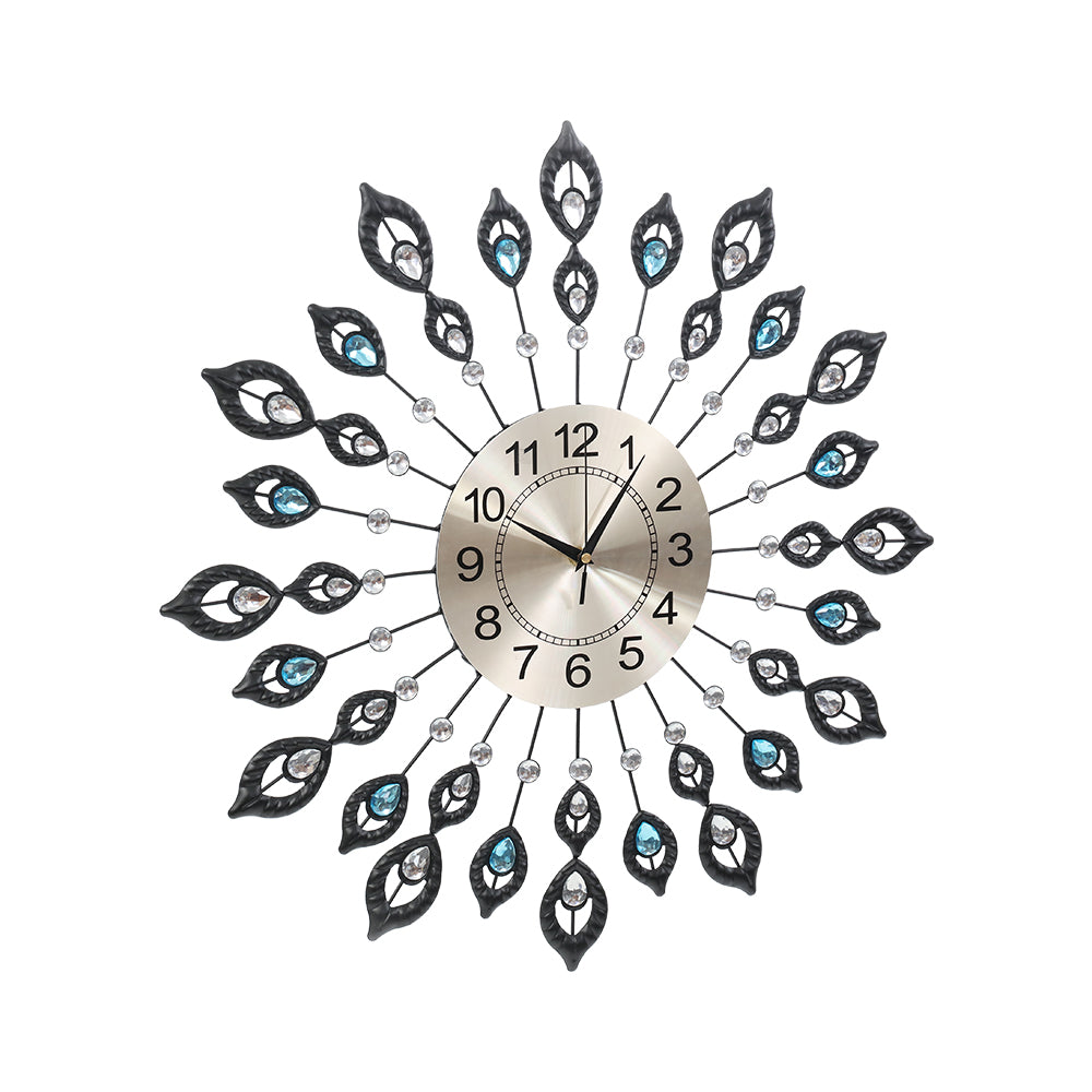 60Cm Wall Clock Large 3D Peacock Crystal Silver
