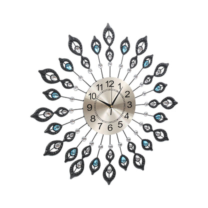 60Cm Wall Clock Large 3D Peacock Crystal Silver