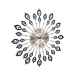 60Cm Wall Clock Large 3D Peacock Crystal Silver