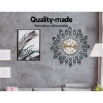 60Cm Wall Clock Large 3D Peacock Crystal Silver