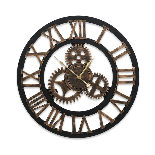60Cm Wall Clock Large Retro Roman Numerals Brown