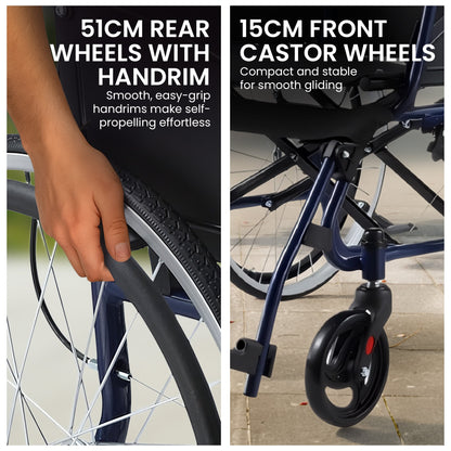 20in Self-Propelled Foldable Steel Wheelchair Lightweight Portable Mobility Aid