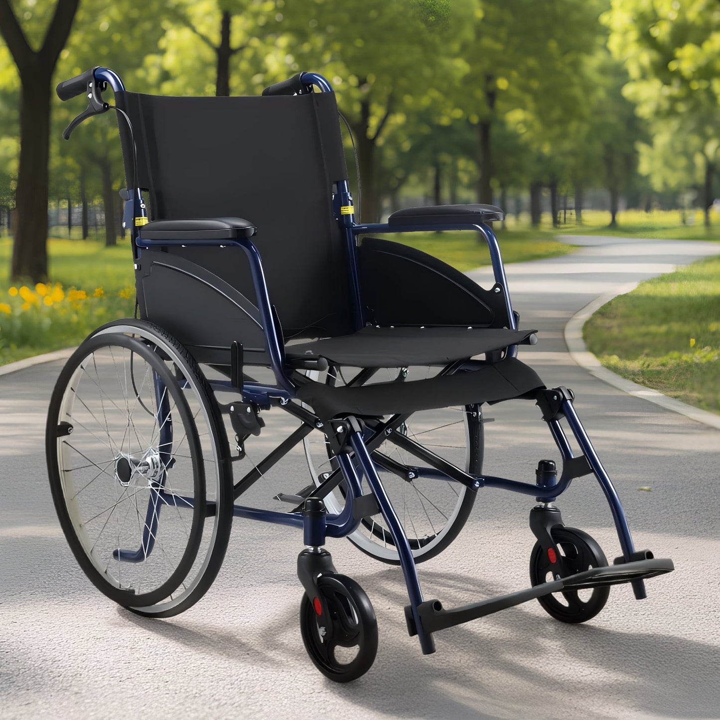20in Self-Propelled Foldable Steel Wheelchair Lightweight Portable Mobility Aid