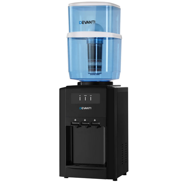  22L Devanti Water Cooler Dispenser Bench Top 3 Taps Chiller Filter Purifier Three Taps Balck
