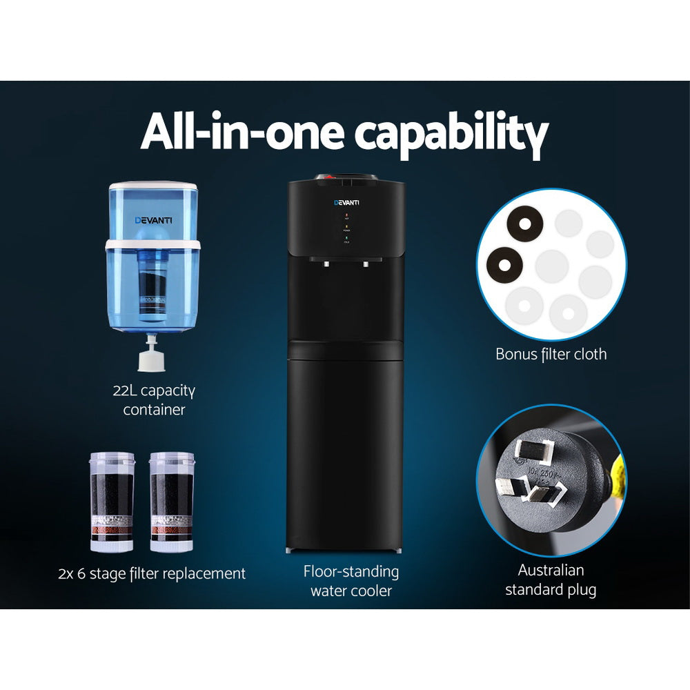 Water Cooler Dispenser Stand 22L Bottle Black W/2 Filter