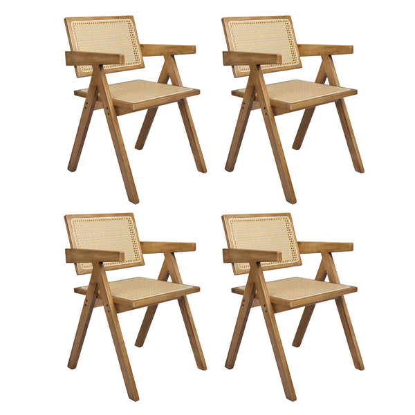  Compact 4x Dining Chair Solid Wood Rattan  Space-Saving Design