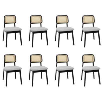 Contemporary Dining Chair Wood Rattan Armless Black x8  Space-Saving