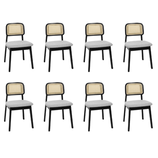 Contemporary Dining Chair Wood Rattan Armless Black x8  Space-Saving