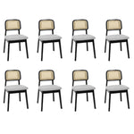 Contemporary Dining Chair Wood Rattan Armless Black x8  Space-Saving