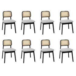 Contemporary Dining Chair Wood Rattan Armless Black x8  Space-Saving