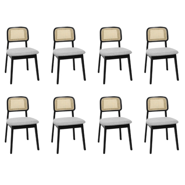  Contemporary Dining Chair Wood Rattan Armless Black x8  Space-Saving
