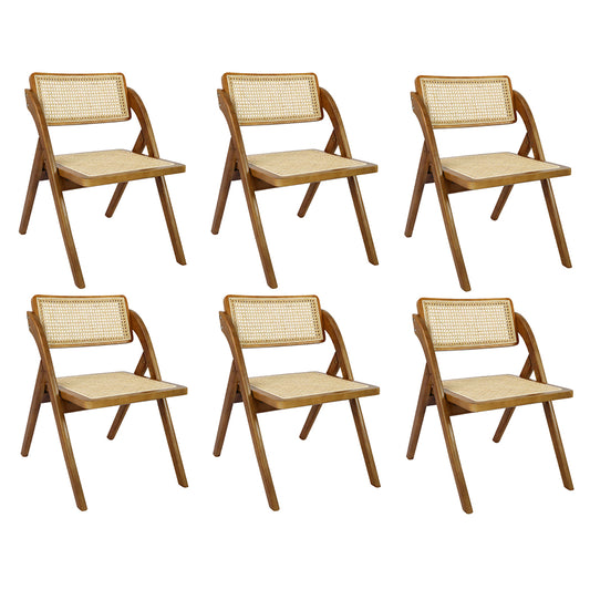 Functional 6X Foldable Rattan Dining Chairs  Wood Finish Classic