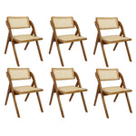 Functional 6X Foldable Rattan Dining Chairs  Wood Finish Classic